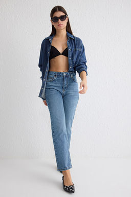 Mavi Yuksek Bel Duz Kesim Orta Esnek Straight Jeans TWOSS25JE00099