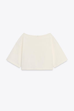 BOAT NECK COTTON T-SHIRT - Zara фото 4