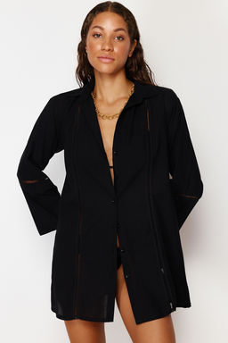 Siyah Dokuma Serit Aksesuarl? %100 Pamuklu Plaj Gomlegi TBESS24GO00006 - Trendyolmilla фото 2