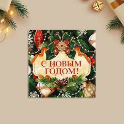 Цена за 10 шт. Открытка-мини С Новым годом!, 7?7 см