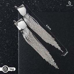 Серьги висячие Голливуд квадрат и нити, цвет серебро, 6,5см