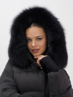 Куртка зимняя женская с мехом и капюшоном тренд черного цвета 7737Ch - Visdeer фото 16