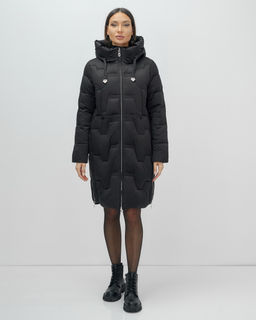 Пальто зимнее утепленное с капюшоном женское черного цвета 7638Ch - Visdeer фото 14