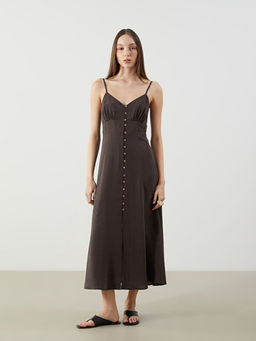 Kalp Yaka B?zg? Detayl? Ask?l? Elbise