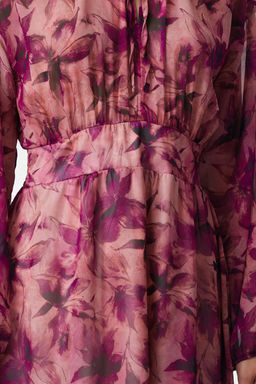 Trendyolmilla Cok Renkli Cicekli Etegi Belden Ac?lan Maxi Astarl? Dokuma K?sl?k Elbise TWOAW25EL00179 фото 8