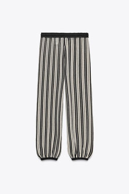 STRIPED CUFFED HEM LINEN BLEND TROUSERS - Zara фото 7