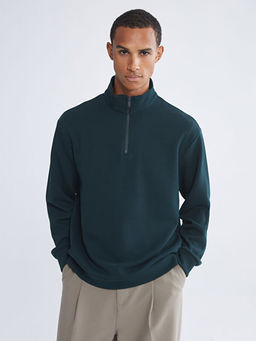 Fermuarl? Dik Yaka Erkek Kal?n Sweatshirt