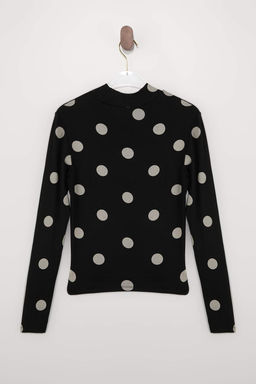 Nasiba Hafiz x Trendyol Collection Siyah Dik Yaka Puantiyeli Uzun Kol Esnek Orme Bluz TWOSS26BZ00352 - Trendyolmilla фото 2