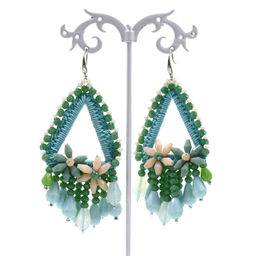 Серьги ручной работы с цирконами в оплетении цв.аквамарин