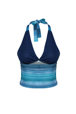 Indigo Boyundan Baglamal? Vucuda Oturan Esnek Crop Orme Bluz TWOSS24BZ00061