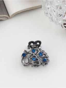 Цена за 6 шт. Крабик для волос «Синий туман», павлин, 2.5 см, серебро