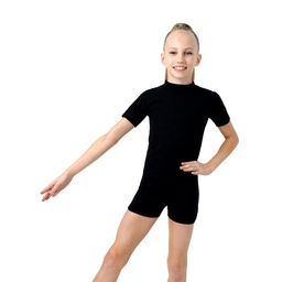 Купальник гимнастический Grace Dance, с шортами, с коротким рукавом, р. 30, цвет чёрный  фото 3