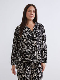 B?y?k Beden Desenli Kad?n Pijama Tak?m?