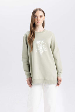 Женская толстовка с круглым вырезом обычного кроя и цветочным принтом, тканевая толстовка, туника