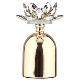 Подсвечник стеклянный "Лотос Янтарный" h17см, чаша д5,2см, h2см, отвинчивающаяся, нескользящее основание д8см, металлическая ножка, золотой, в коробке (Китай)