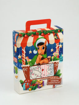 Сладкий детский новогодний подарок Лошадь: набор конфет 500 гр. с пиксельным конструктором в коробке