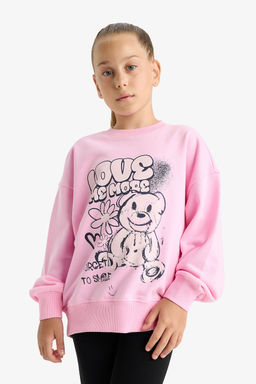 Oversize Geni_ Kal_p Bisiklet Yaka Bask_l_ Sweatshirt K_z _ocuk - Defacto фото 3