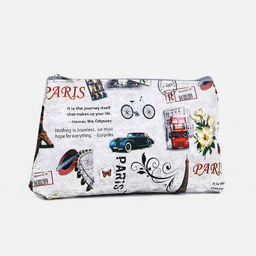 Цена за 3 шт. Косметичка-пенал на молнии, плоская, маленькая, с рисунком Франция, белая