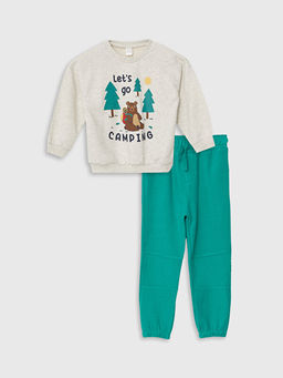 Bisiklet Yaka Uzun Kollu Bask?l? Erkek Bebek Sweatshirt ve E?ofman Alt? 2li Tak?m