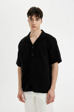 Хлопковая рубашка с короткими рукавами и воротником-поло Relax Fit - Defacto фото 4