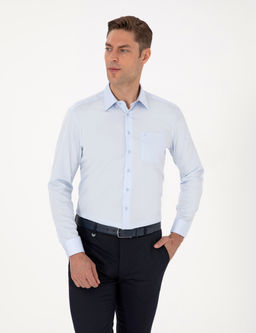 A__k Mavi %100 Pamuk Parlak Saten Regular Fit Uzun Kollu Basic G_mlek