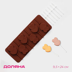 Форма для леденцов Доляна Влюблённость, силикон, 9.5?24?1 см, 6 ячеек (4.2?3.3 см), с палочками, МИКС