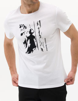 Beyaz Slim Fit Bask_l_ Bisiklet Yaka Ti__rt