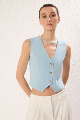 Mavi Regular Pamuk Crop Keten Dokuma Yelek TWOSS24YE00024