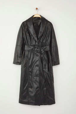 Ozel Koleksiyon Siyah Suni Deri Kurk Detayl? Mono Kapama Oversize Uzun Kaban TWOAW26KB00039 - Trendyolmilla фото 9