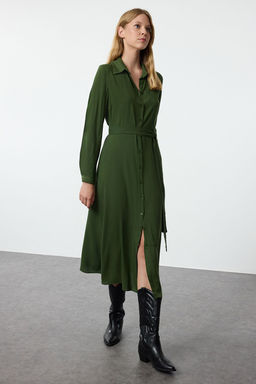 TRENDYOLMILLA Siyah Kusakl? Viskon Midi Dokuma Gomlek Elbise TWOAW25EL00436  фото 2