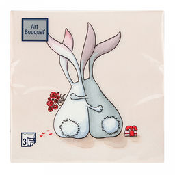 Салфетки бумажные Art Bouquet 33х33см, 3-х слойные, 20 штук в упаковке, 100% целлюлоза, Влюбленные зайцы (Россия)  фото 6