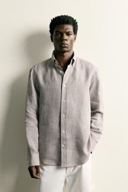 CAMISA REGULAR FIT CUADROS 100% LINO / Tostado - Zara фото 2