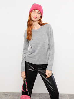 Bisiklet Yaka D?z Uzun Kollu Kad?n Triko Kazak