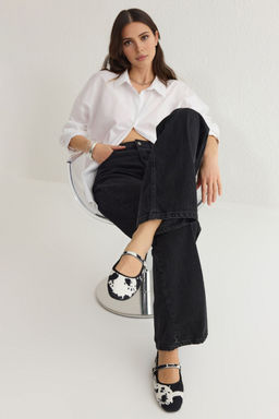 Trendyol Shoes Siyah Inek Desenli Badem Burun Mary Jane Kad?n Babet TAKSS25BE00010 - Trendyolmilla фото 3