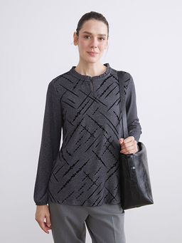 F?rf?rl? Dik Yaka Desenli Bluz