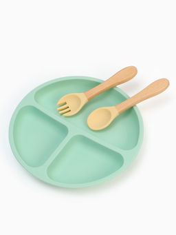 Тарелка детская секционная с ложкой и вилкой, 3 секции, бирюзовый, Mum&Baby