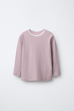 AGES 6-14 / 2-PACK OF RIBBED LACE-TRIMMED T-SHIRTS