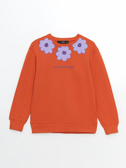 Bisiklet Yaka ?i?ekli K?z ?ocuk Sweatshirt