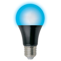 LED-A60-9W/UVAD/E27/FR PLZ07BK Лампа светодиодная ультрафиолетовая для дискотек . Спектр UVA 410нм. Картон. ТМ Uniel