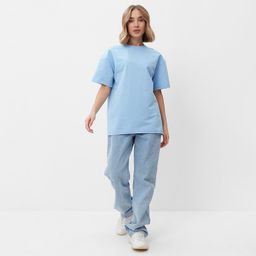 Футболка женская MINAKU: Casual Collection, голубая, размер 44