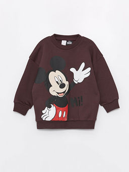 Bisiklet Yaka Uzun Kollu Mickey Mouse Bask?l? Erkek Bebek Sweatshirt