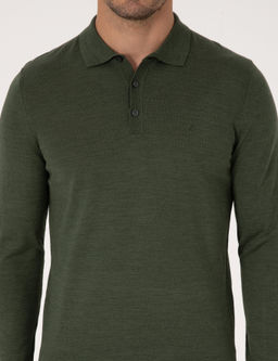 Haki Slim Fit Y_n Kar___ml_ Polo Yaka Basic Triko Kazak - Cacharel фото 6