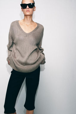 JERSEY PUNTO GRUESO CUELLO PICO / Gris topo - Zara фото 5