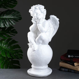 Фигура гипс Ангел на шаре, большой белый, 26?27?64 см