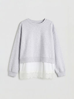 Bisiklet Yaka Dantel Detayl? K?z ?ocuk Sweatshirt