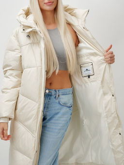 Пальто летучая мышь женское с капюшоном зимнее бежевого цвета 9616B - Mtforce фото 8