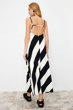 Siyah Bask?l? Ayarlanabilir Ask?l? A-Line Burumcuk/Dokulu Orme Maxi Elbise TWOSS24EL00060