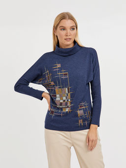 водолазка женская в синем цвете силуэта летучая мышь с добавлением страз