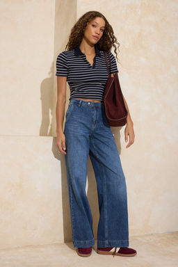 Koyu Mavi Bel Detayl? Yuksek Bel Wide Leg Jeans TWOSS26JE00061