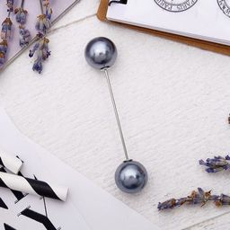 Цена за 3 шт. Булавка «Две жемчужины», 6.5 см, бусина №12, серая в серебре